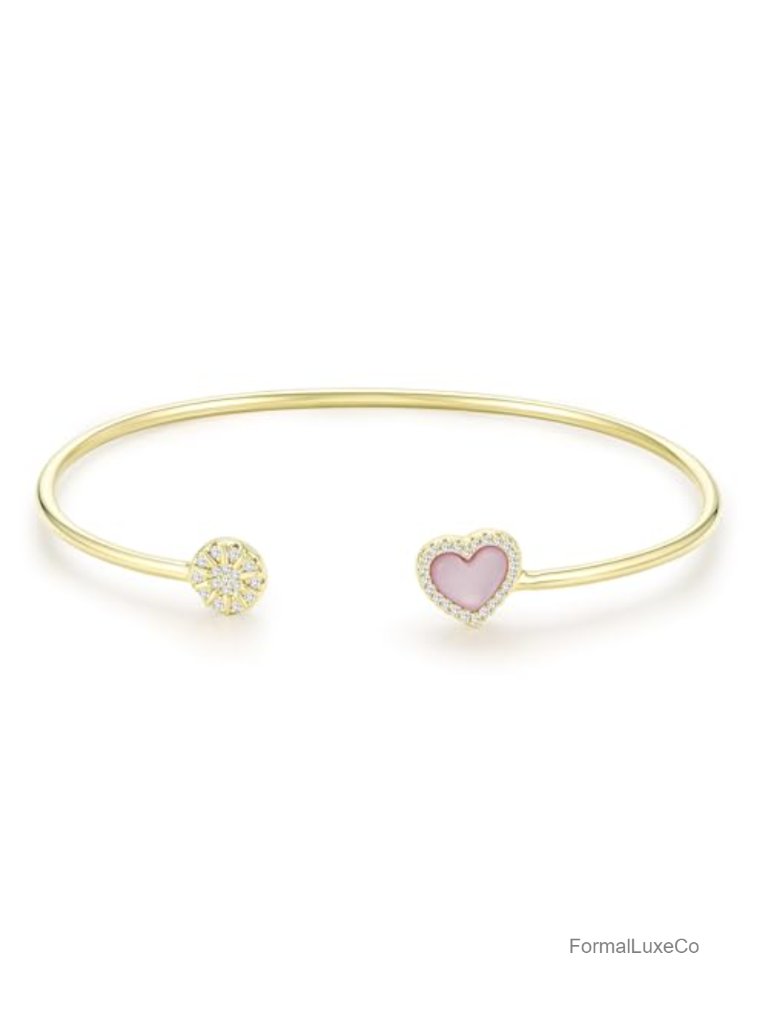 14k Gold Plated Dainty Heart Cuff Bracelets For Women